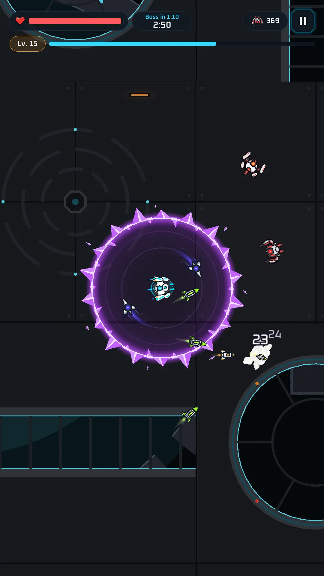 Reactor Crown: the robot holding the crown of a giant reactor as machines close in.